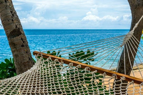 View from hammock looking over the ocean in Fiji