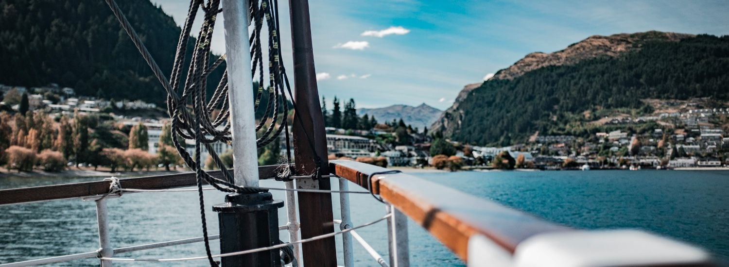 View from prow of a ship looking over Queensland, New Zealand