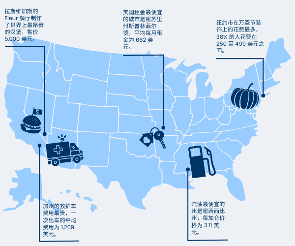 USA Cost of Living Facts Infographic in Simplified Chinese