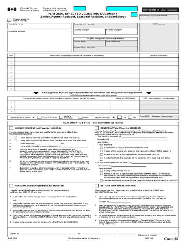 Canadian customs form sample