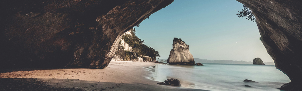 Shoreline from inside a cave in New Zealand