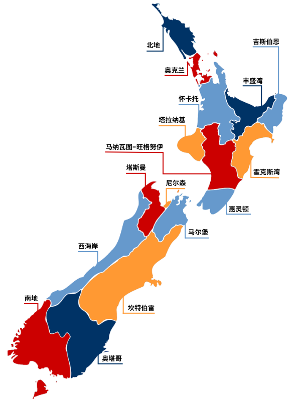 Map of New Zealand regions