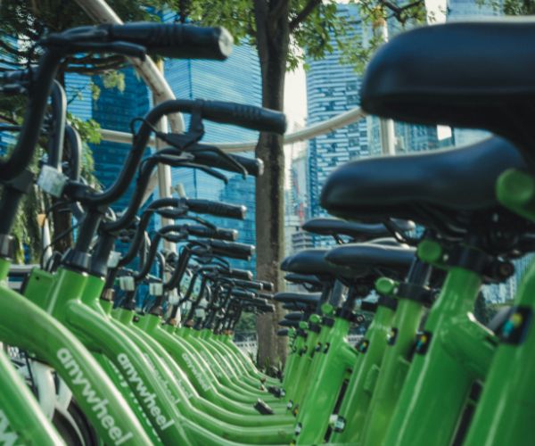 Rental bikes in a row in Singapore