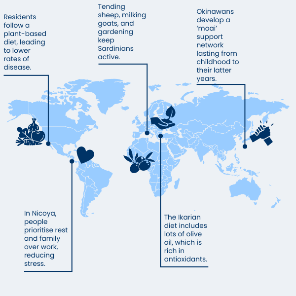 Blue zone countries facts graphic