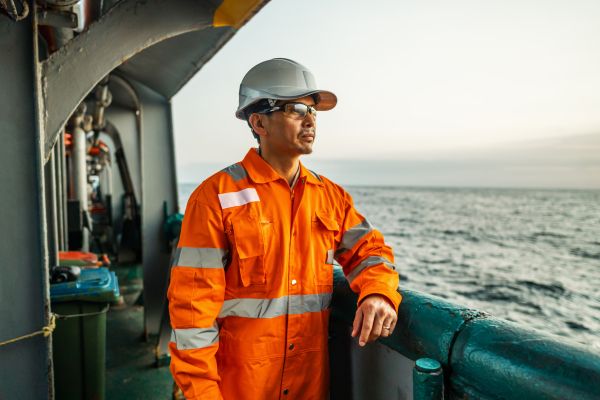 Ship worker looking out to sea