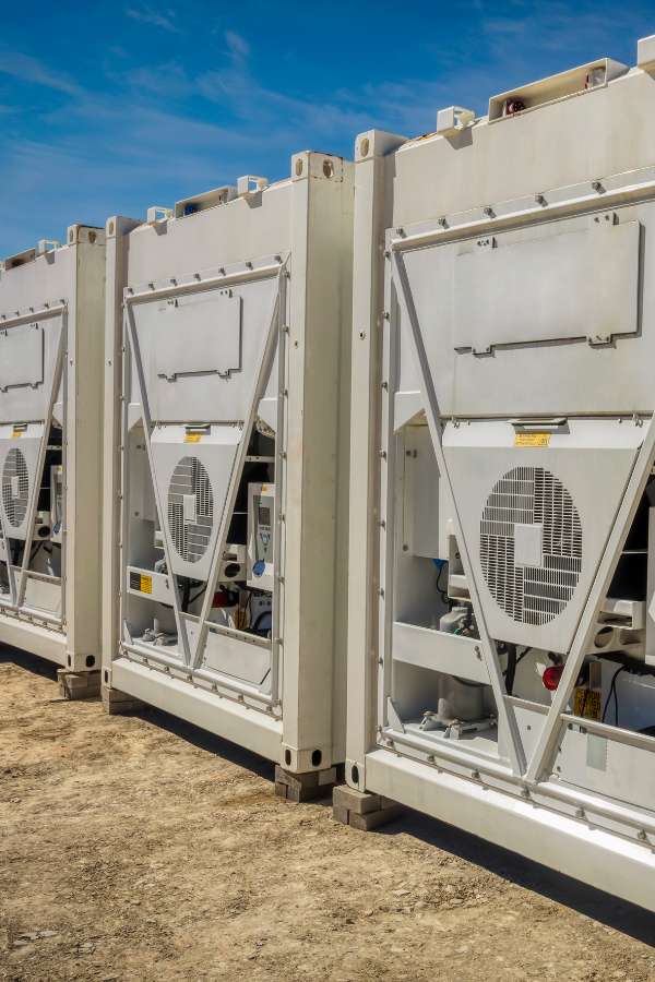 A line of reefer shipping containers 