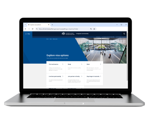 Australian visa options screenshot