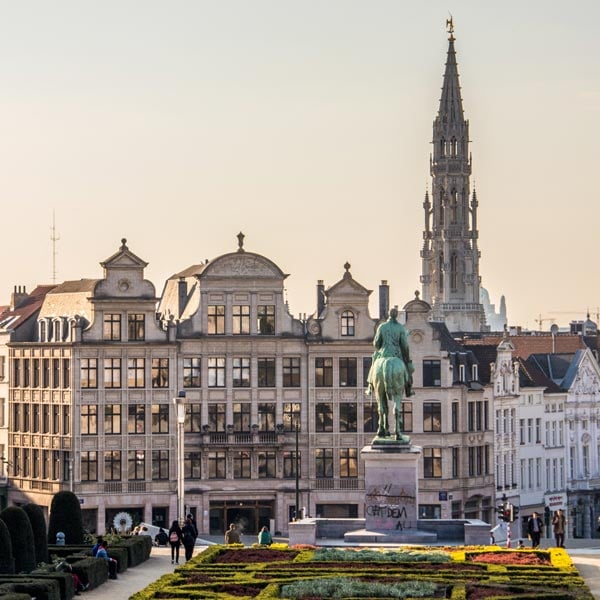 Old buildings in a city in Belgium