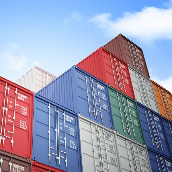 A stack of colourful shipping containers