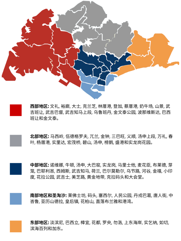 Singapore districts map in Simplified Chinese