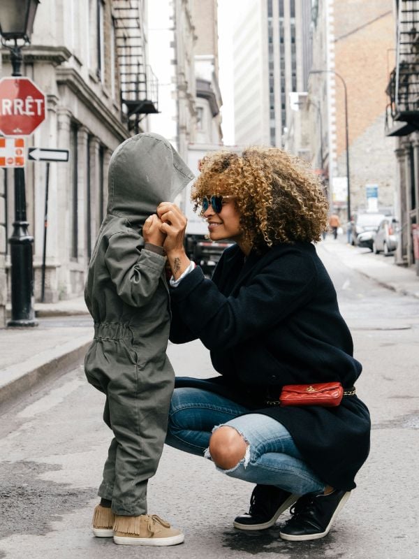 Smiling woman and child