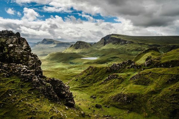 Rugged, rocky landscape in the Isle of Skye, Scotland