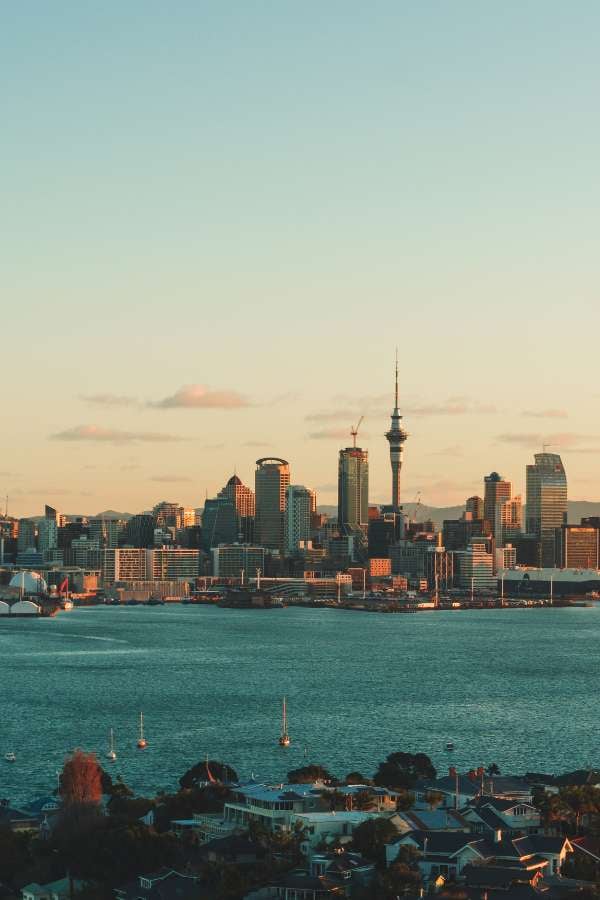 Auckland, New Zealand, skyline at dusk