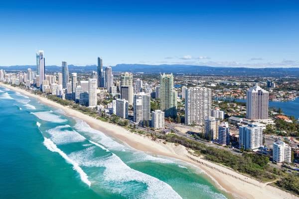 Skyline and seafront in Gold Coast, Queensland, Australia