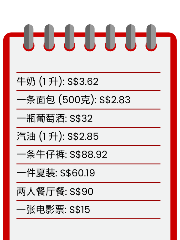 Cost of living expenses in Singapore in Simplified Chinese