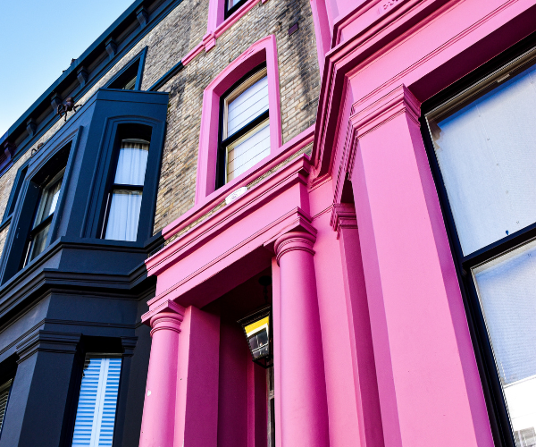 Large Victorian houses with colourful doors